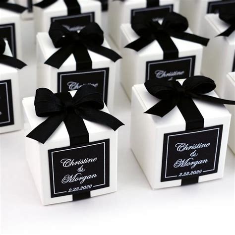 50 elegant wedding bonbonniere with bow and tag chic personalized wedding boxes for candies or ...