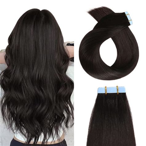 Amazon Yilite Inch Off Black Tape In Hair Extensions Human Hair