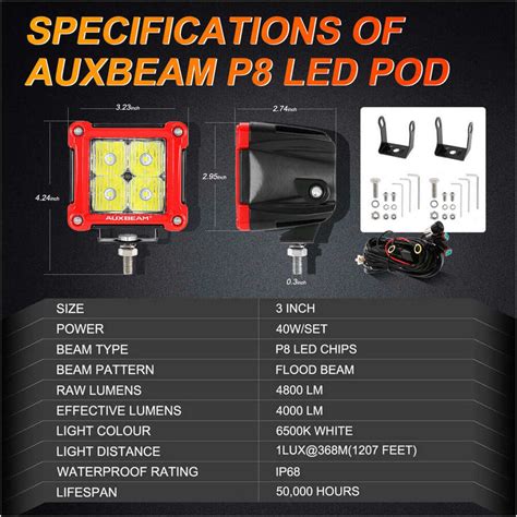 Auxbeam Inch Led Cube Pods Work Light Bar Spot Car Driving Fog Lamp