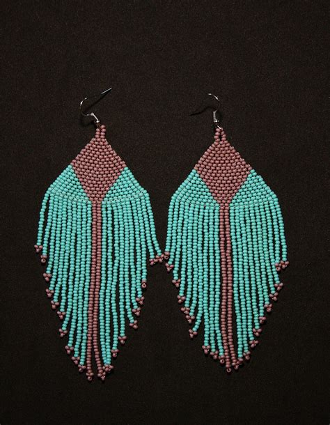 Purple Turquoise Native American Beaded Earrings Large Dangle Etsy