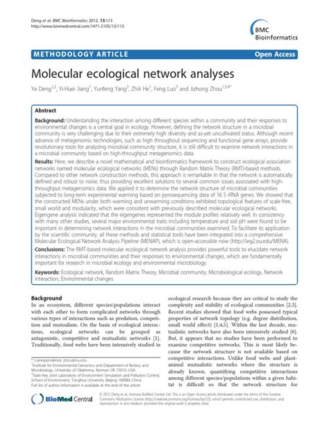 Molecular Ecological Network Analyses Methodologyarticle Open Access