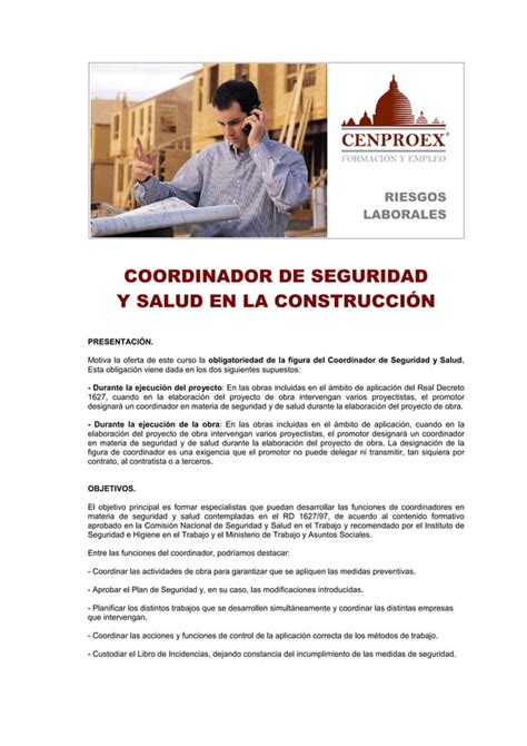 Coordinador De Seguridad Y Salud En La Construcci N Pdf