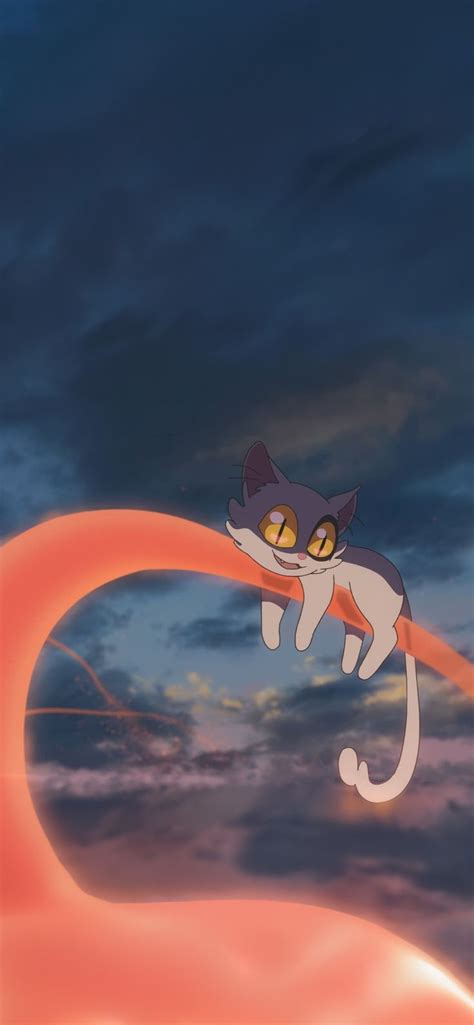 an animated cat flying through the air with its tail extended and eyes ...