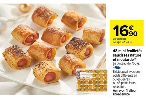 Promo 48 Mini Feuilletés Saucisses Nature Et Moutarde chez Carrefour