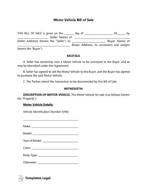 Car Motor Vehicle Bill Of Sale Templates [free] Word Pdf Odt