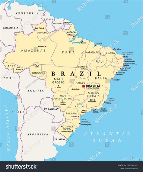 States Of Brazil Political Map Federative Royalty Free Stock Vector