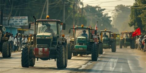 Premium Photo Farmers Blocked Traffic With Tractors During A Protest