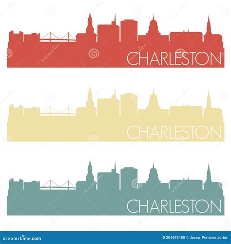 Charleston South Carolina Skyline Silhouette City Famous Vector Vintage