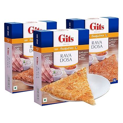 Gits Instant Rava Dosa Breakfast Mix, Makes 20 per Pack, Pure Veg ...