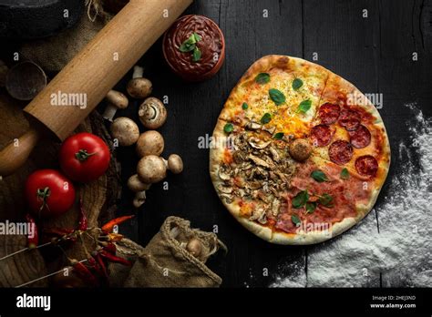 Italian Pizza Four Seasons Pizza Quattro Stagioni With Different