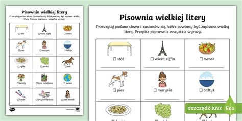 Pisownia Wielkiej Litery Karta Pracy Rzeczowniki