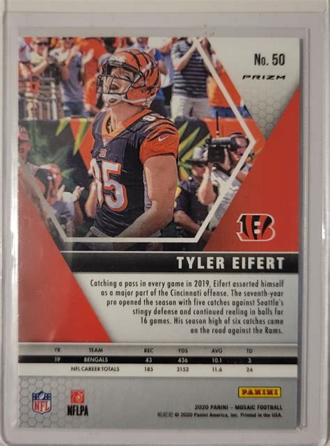 2020 Panini Mosaic Reactive Orange Prizm Tyler Eifert 50 Cincinnati