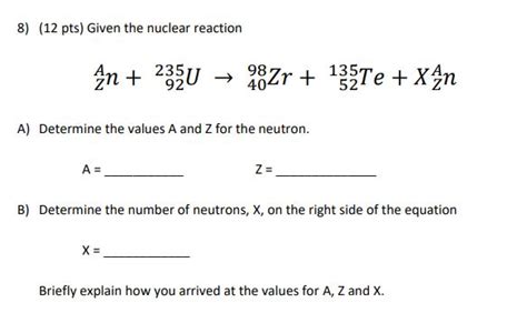 Solved Pts Given The Nuclear Reaction N U Chegg