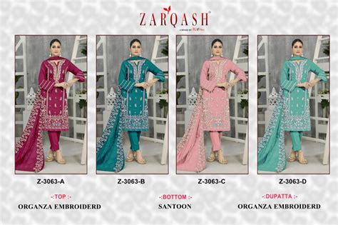 Zarqash Z A To D Designer Organza Pakistani Suits Catalog The