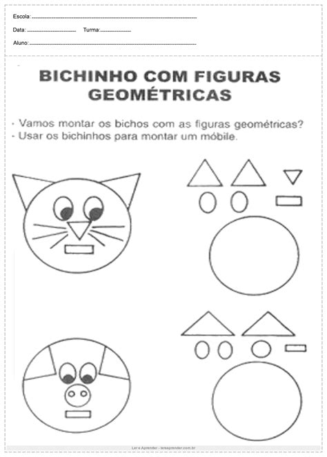 Atividades formas geométricas Atividades Educativas Ler e Aprender