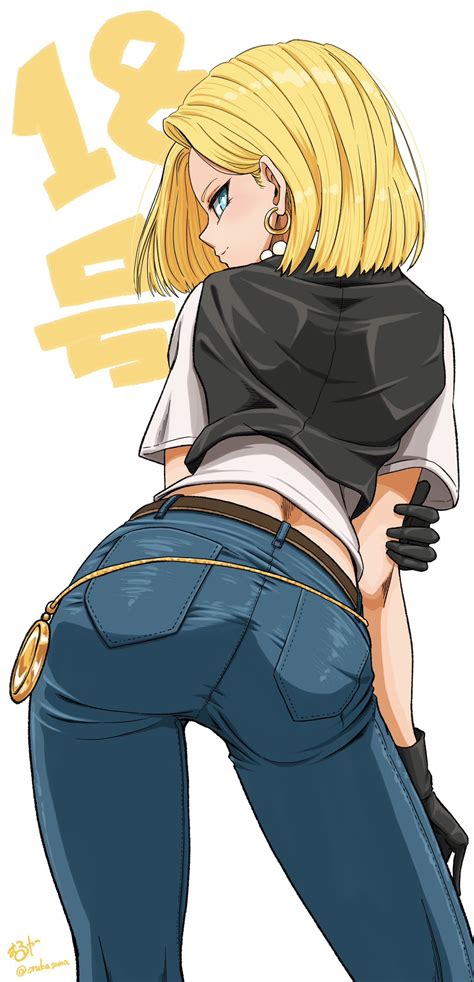 Wolkat Android 18 Dragon Ball Dragonball Z Commentary Highres 1girl Ass Ass Focus Black