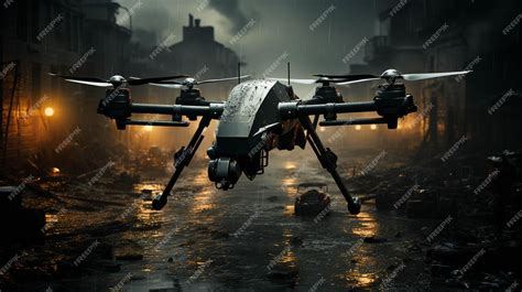 Premium AI Image | Drone war many military copter drones in battlefield