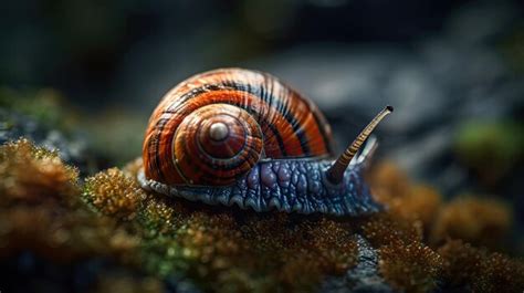 Premium AI Image Illustration Of A Snail Walking On A Mossy Tree Branch