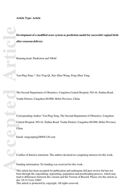 Pdf Development Of A Modified Score System As Prediction Model For