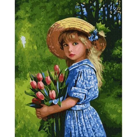 Pictura Pe Numere Girl With Tulips Colorit