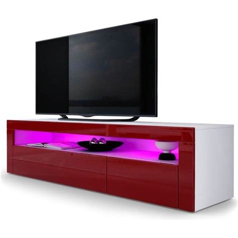 Vladon Meuble Tv Bas Valencia En Blanc Mat Bordeaux Haute Brillance