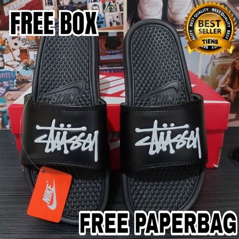 Jual Sandal Slop Karet Hitam Stussy Premium Ori Sendal Nikeee Sandal