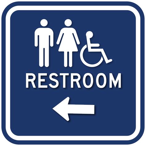 Restroom Direction Arrow Sign With Gender And Wheelchair Symbols Ada Sign Depot