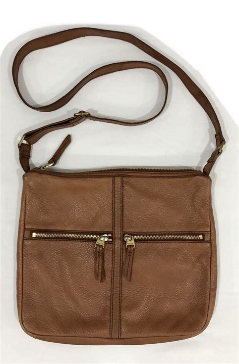 Fossil Erin Pebbled Leather Crossbody Bag Brown Chest Gem