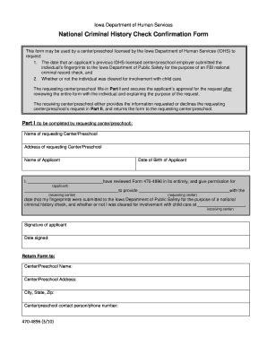 Fillable Online National Criminal History Check Confirmation Form