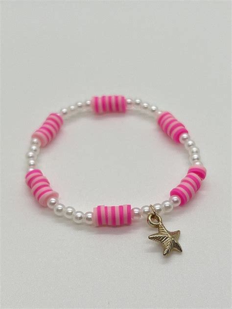 Heishi Starfish Bracelet Handmade Pink Anf Light Pink Bracelet Clay