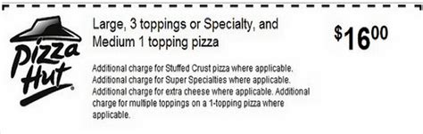 Performance Codes: In-Store Coupon Pizza Hut, Large, 3 toppings or ...