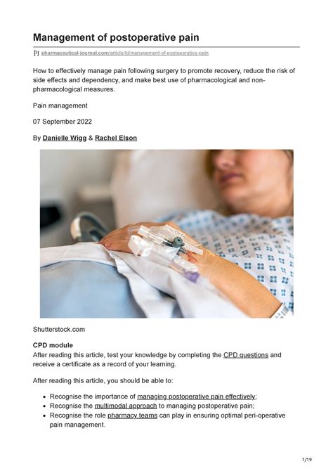 Management Of Postoperative Pain PJ Management Of Postoperative Pain