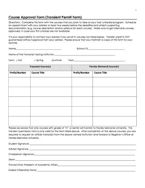 Fillable Online Fmuniv Abroadoffice Course Approval Form Transient