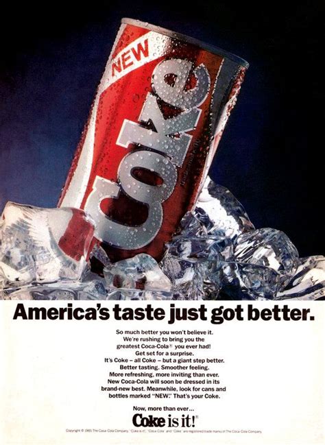 New Coke 1985 Ad 80s Aka The Biggest Business Blunder Of The 80s 80s