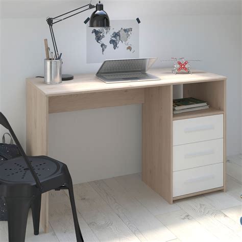 Bureau Tiroirs Cm Blanc Et Ch Ne Discree Maison Et Styles