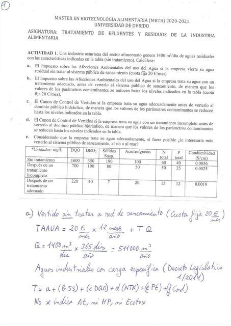 Impuestos Aguas Residuales Ejercicios Resueltos CINTHYA VITERI UDocz