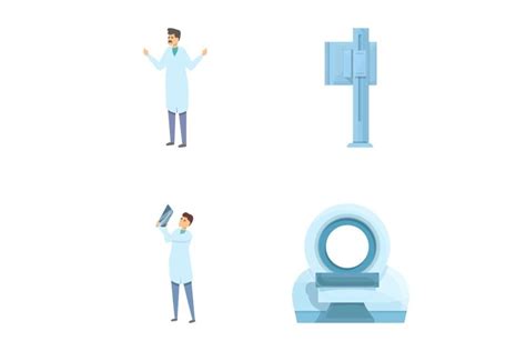 Xray Diagnostic Icons Set Cartoon Vector Doctor Examine Hum