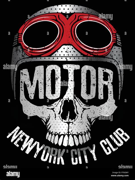 Vintage Biker Skull Emblem Tee Graphic Stock Vector Image Art Alamy