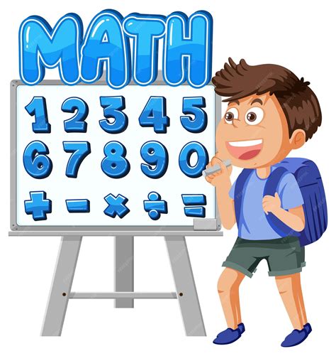 Personaje De Dibujos Animados De Niño Con Tema De Matemáticas Y Números Vector Premium