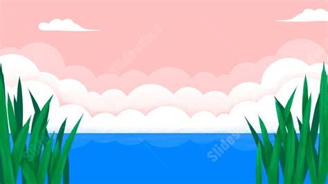 Fondo Rosa Agua Cielo Nubes Blancas Lago Dibujos Animados Para Power