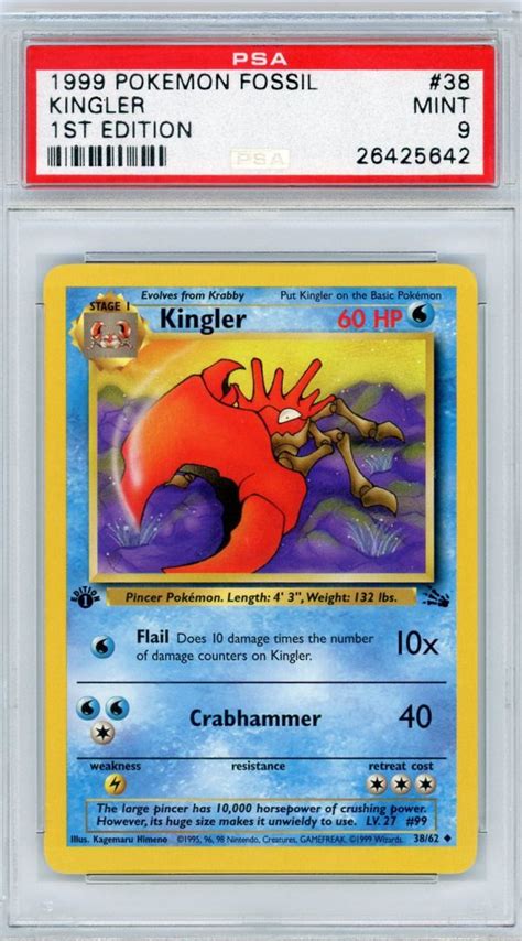 Pokemon Kingler 38 62 Fossil Set 1st Edition PSA 9 MINT Froggers