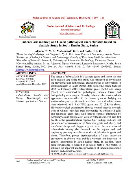 Pdf Tuberculosis In Sheep And Goats Pathological Characteristics