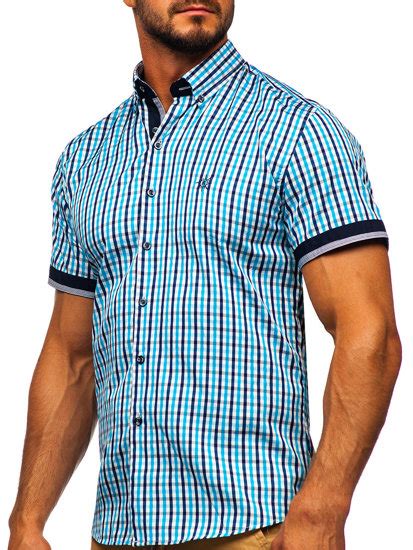 Camisa A Cuadros De Manga Corta Para Hombre Turquesa Bolf 4510 TURQUESA