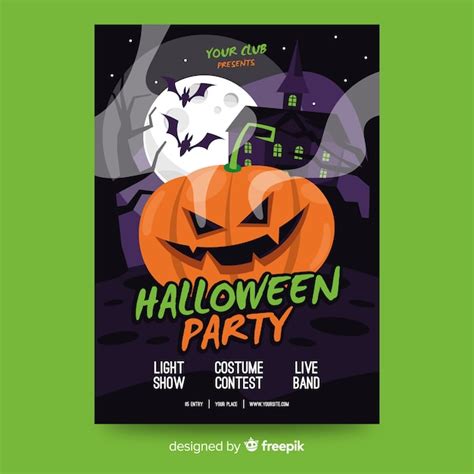 Flache Halloween Party Plakat Vorlage Kostenlose Vektor