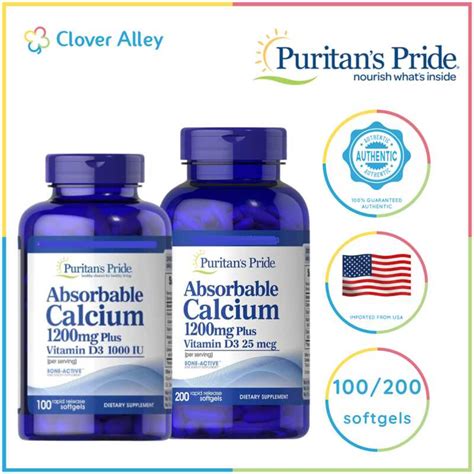 Puritans Pride Absorbable Calcium 1200mg And Viitamin D3 1000 Iu 100200 Softgels Shopee