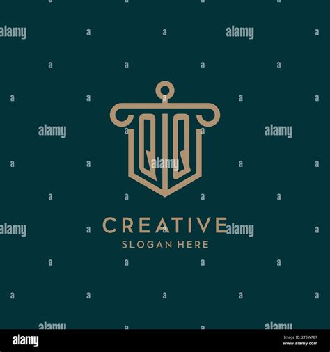 QQ Monogram Initial Logo Design With Shield And Pillar Shape Design