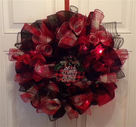 Merry Christmas Buffalo Plaid Deco Mesh Wreath Etsy