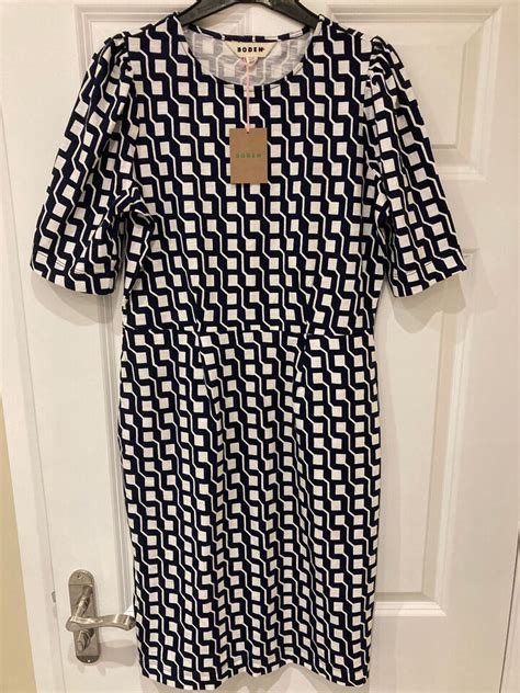 Boden Zoe Jersey Dress Size Long Navy Cube Geo D B A Ebay