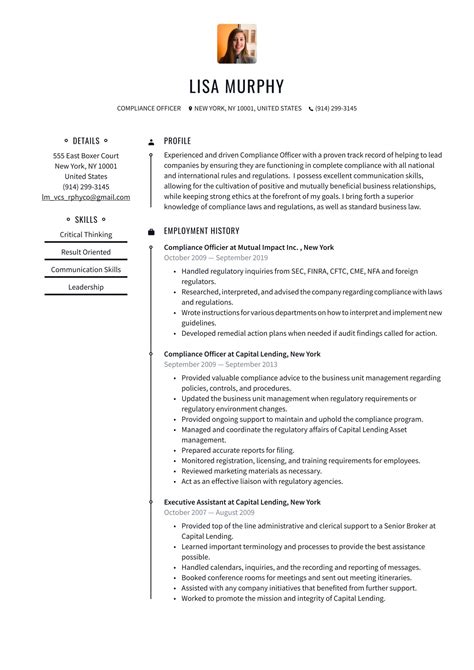 Compliance Resume Samples