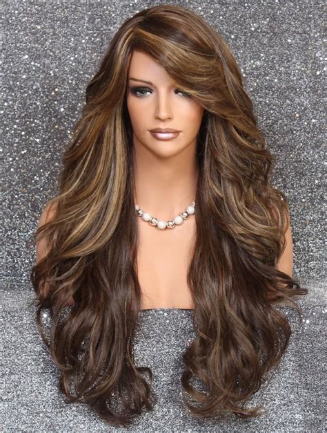 Caramel Brown Blonde Mix Stunning Human Hair Blend Goddess Full Wig